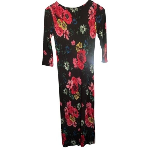 G.I.L.I. 3/4-Sleeve Rib Knit Printed Duster Top Floral Midi Dress 3/4 Sleeve XS - Picture 3 of 7